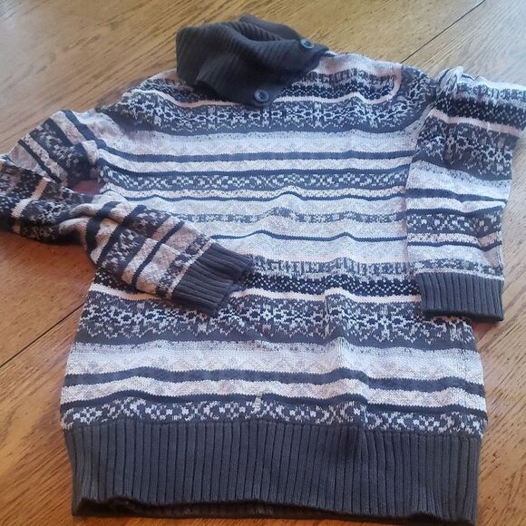 Hannah Womens L Cotton Striped Knit Sweater Patterned Pull Over Turtleneck - Picture 6 of 7